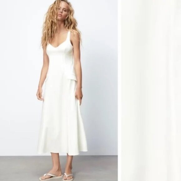 Zara Woman's Textured Dress Off-White Dress. 7385/309/251. Size M - Picture 5 of 9